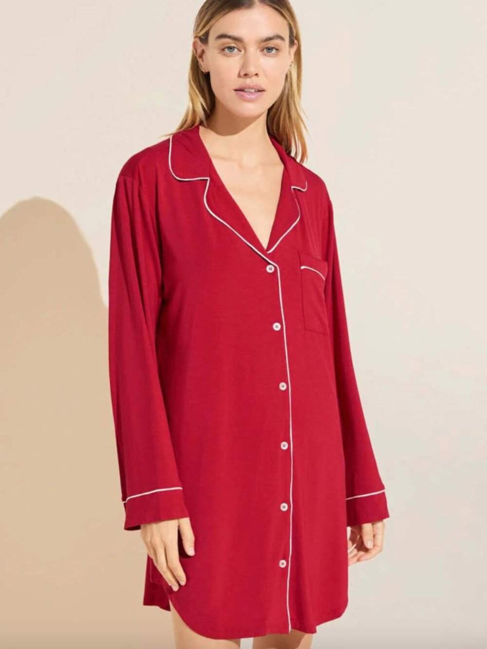 Eberjey Gisele Sleep Shirt Haute Red / Ivory Size Small